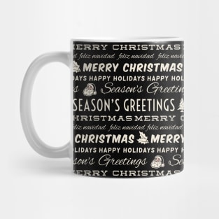 Retro Black and White Christmas Typography Pattern Mug